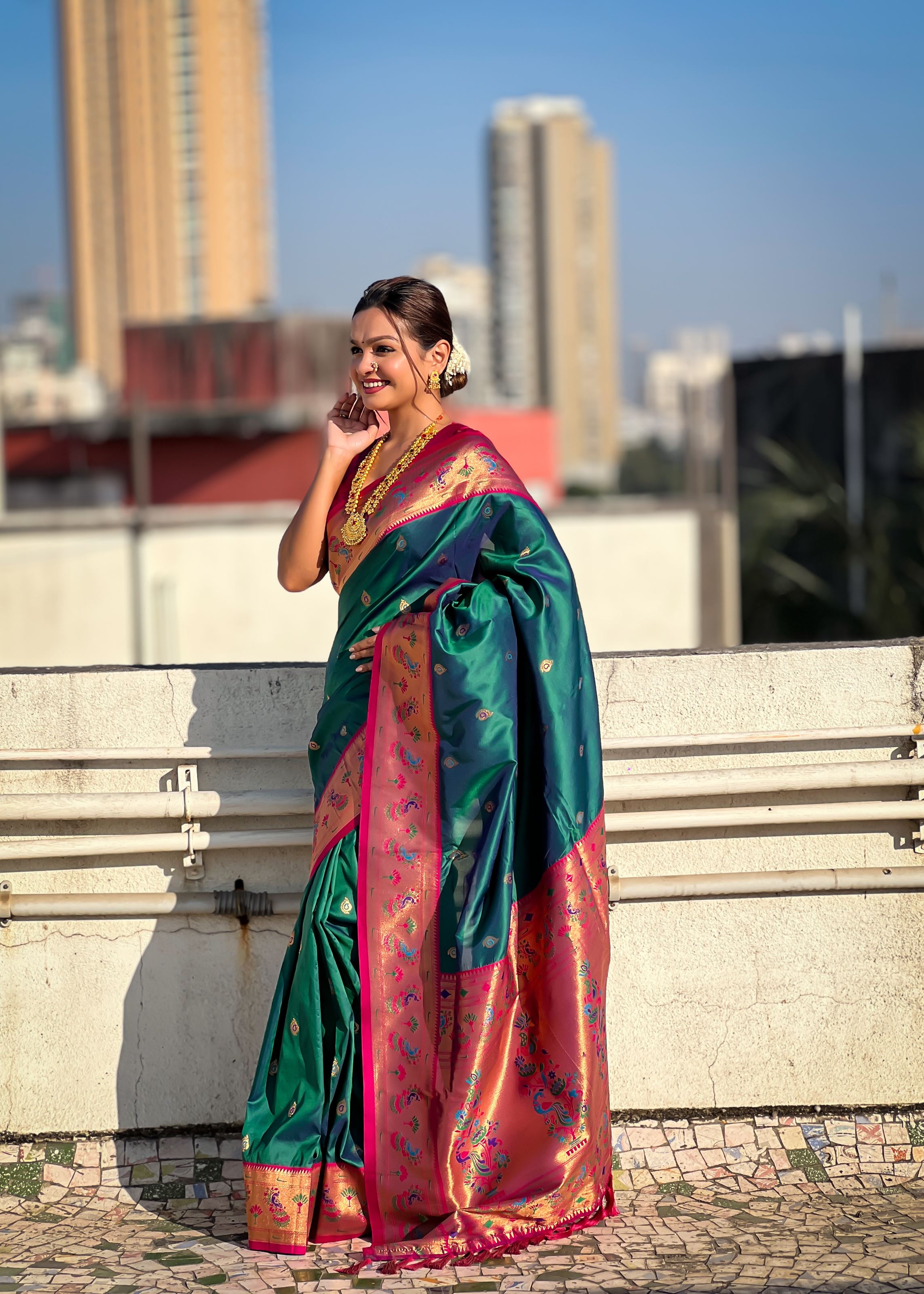 Green Silk Blend Paithani Saree