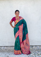 Green Silk Blend Paithani Saree