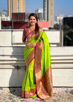Green Silk Blend Paithani Saree