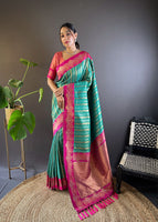 Green Silk Blend Saree With Zari and Woven Work
