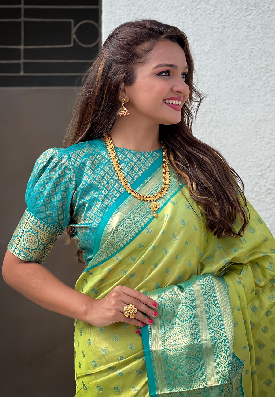 Green Silk Blend  South Indian Kanchipuram Saree