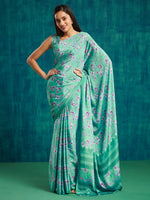 Green Silk Crepe Designer Printed Ready To Wear Saree