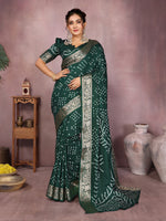 Green Silk Saree With Bandhej And Zari Weaving
