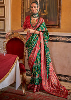 Green Silk Saree With  Digital Patola Print
