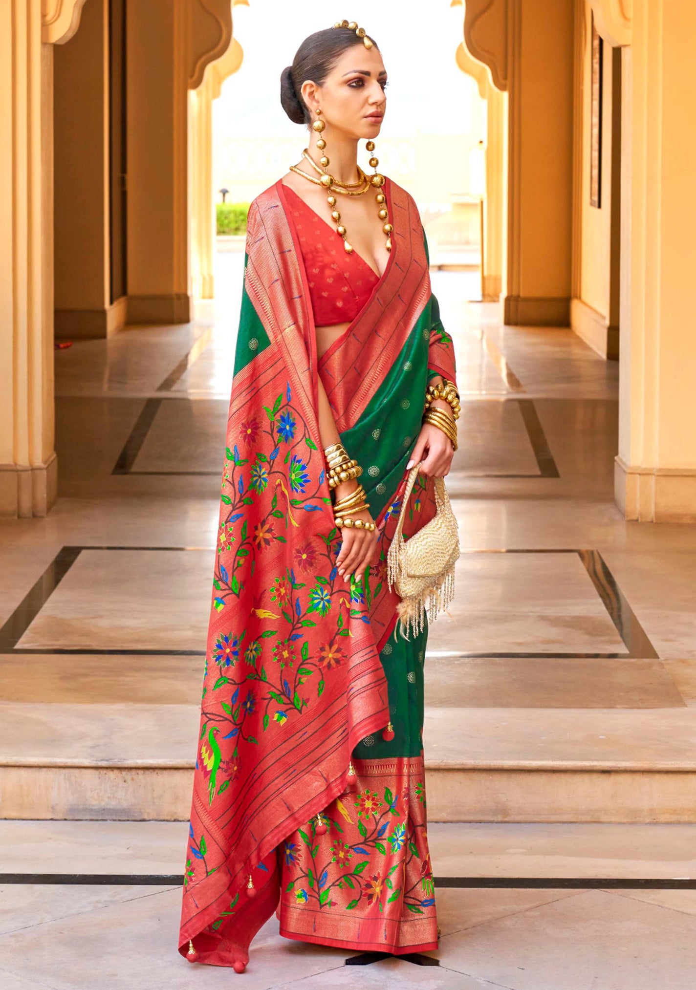 Green Silk Saree With  Jacquard Woven Work