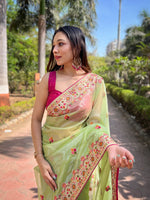 Green Silver Tissue Silk Heavy Embroidery Saree For Beautiful Ceremonial Saree