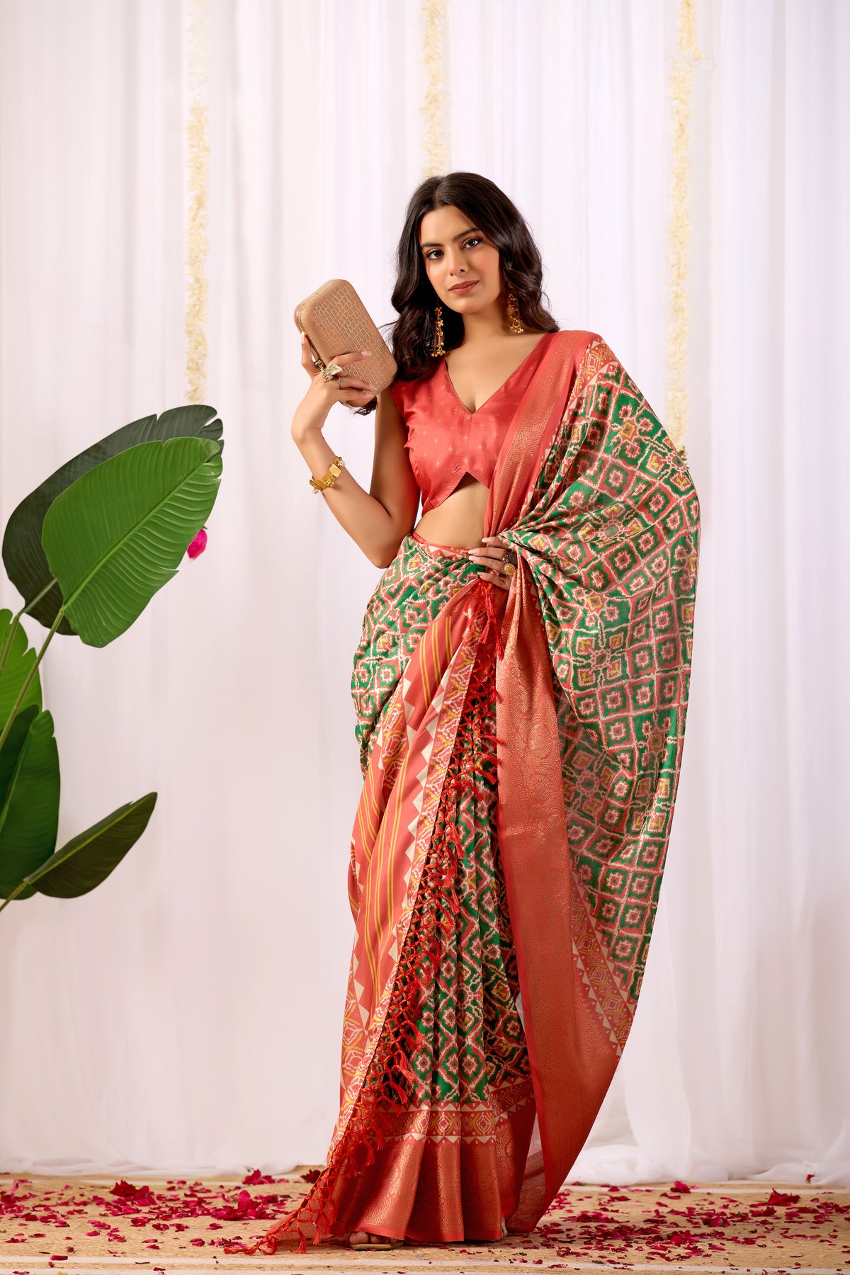 Green Soft Lichi Silk Saree With Digital Printed Festive Traditional Saree