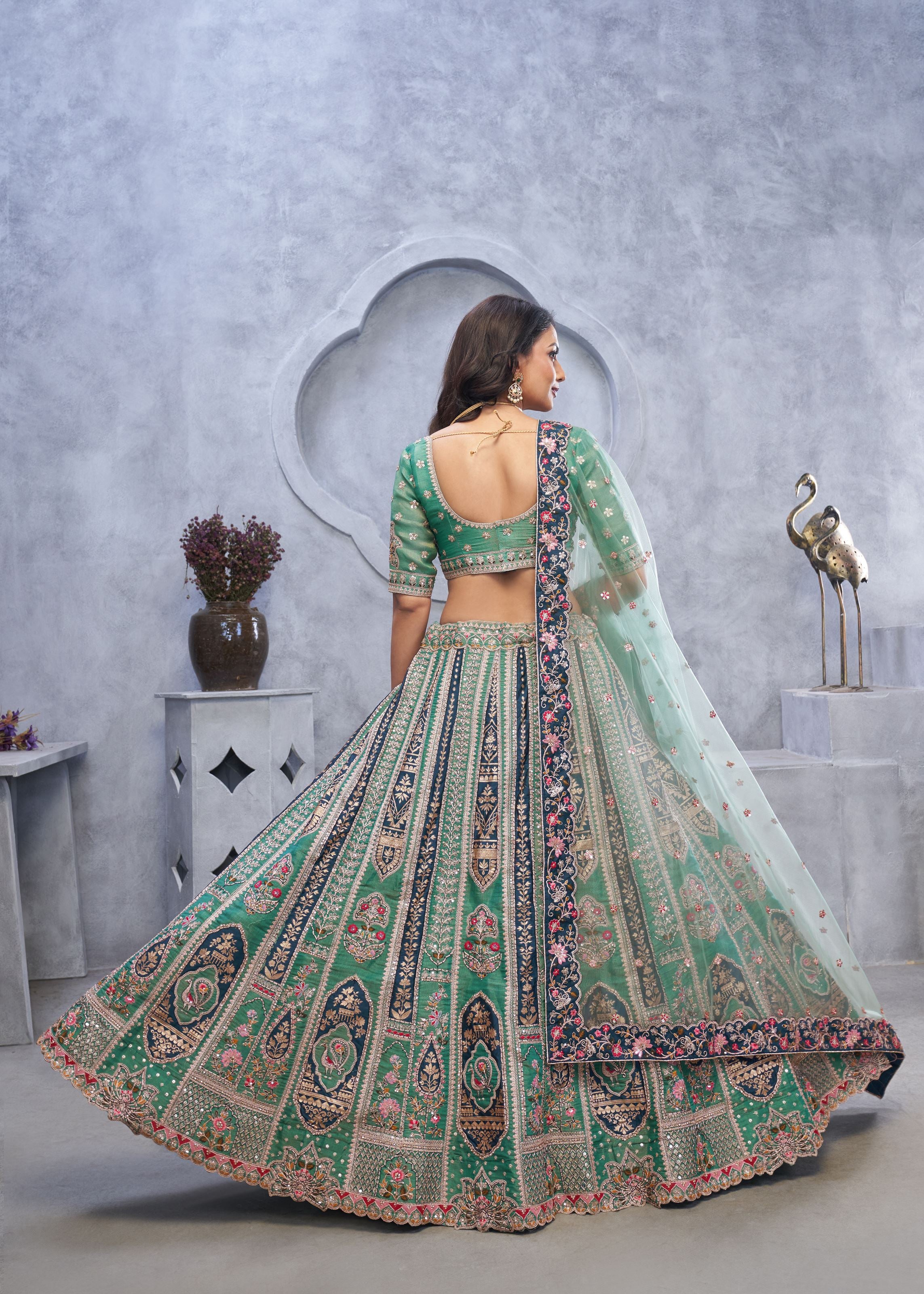 Green Soft Net Bridal Wear Lehenga Choli