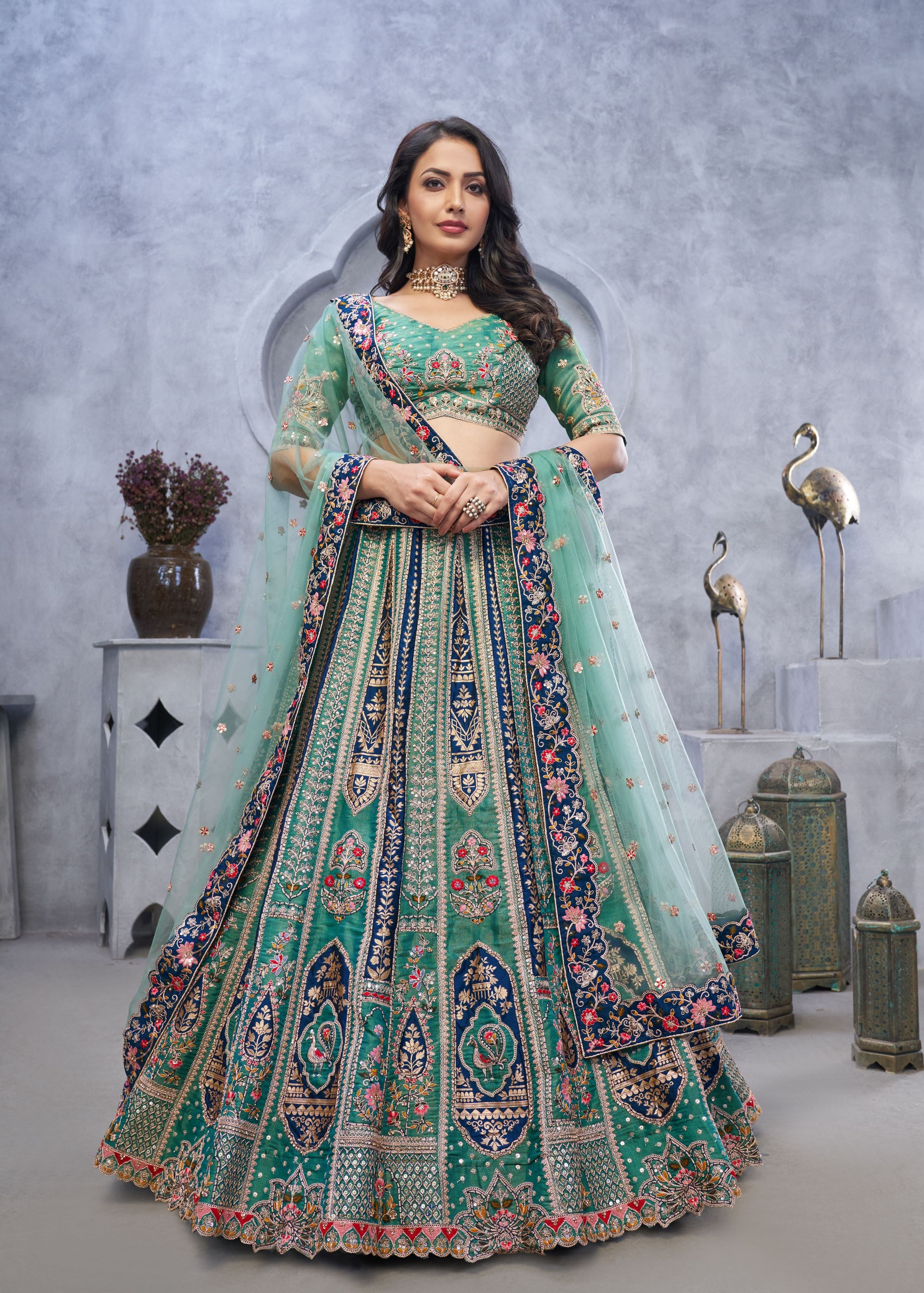Green Soft Net Bridal Wear Lehenga Choli