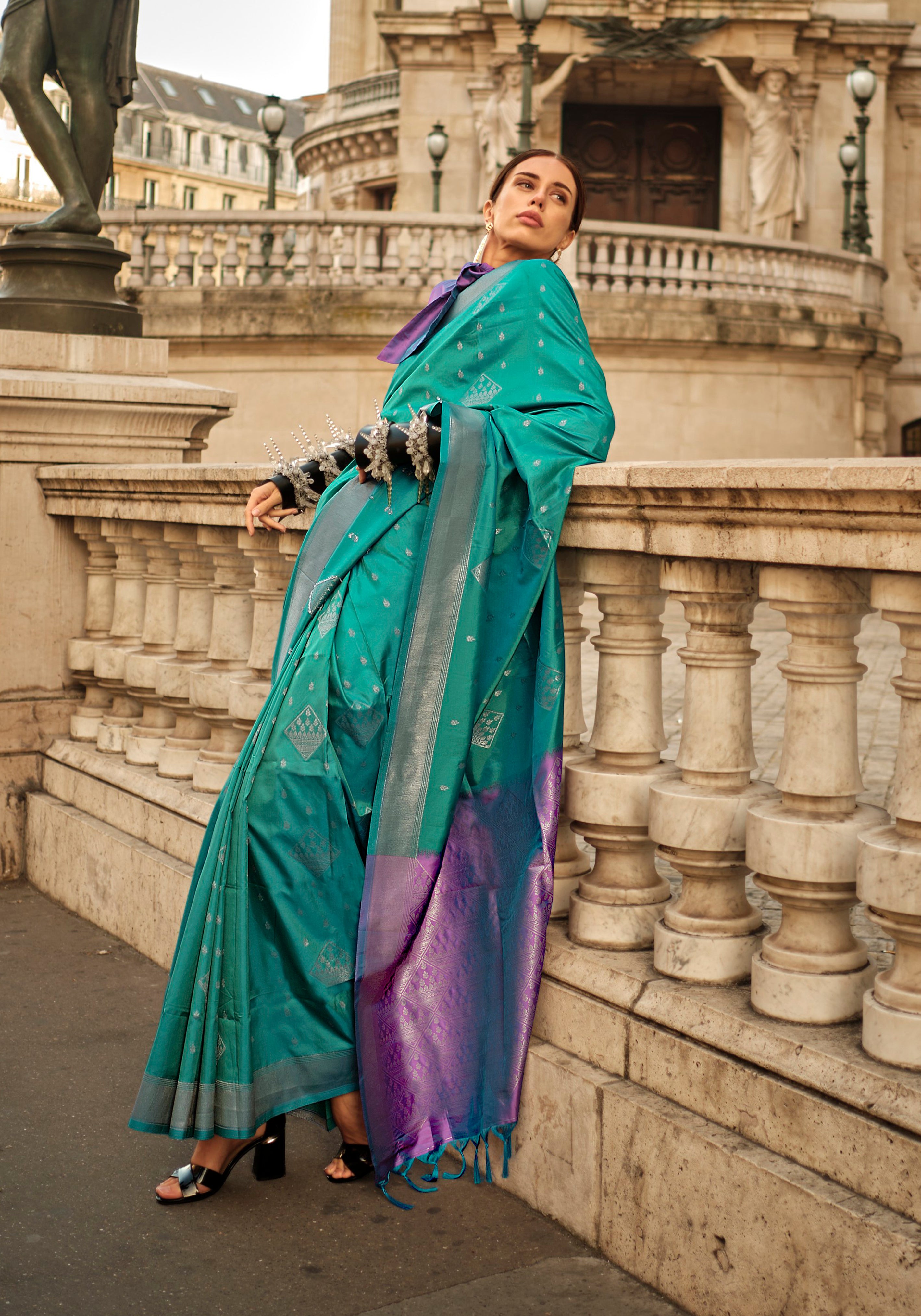 Green Soft Silk Handloom Saree With Woven Work