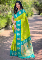 Green Soft Silk Heavy Woven Jari Designer Saree