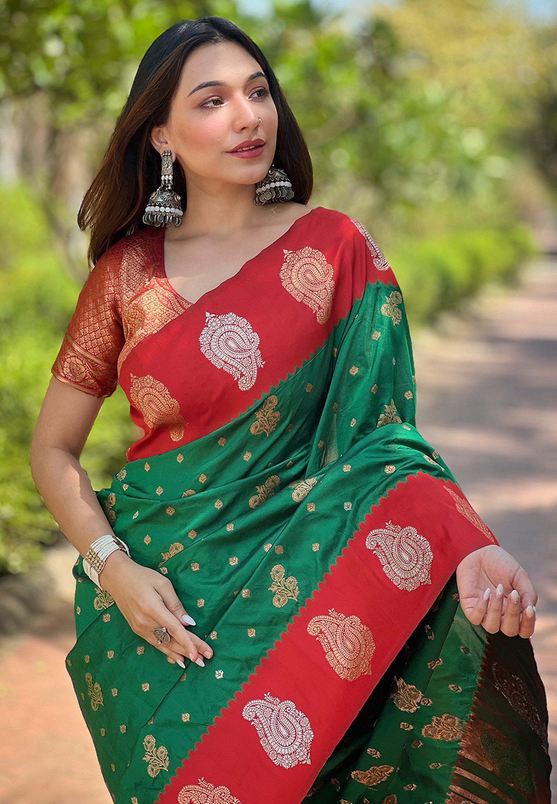 Green Soft Silk Heavy Woven Jari Designer Saree