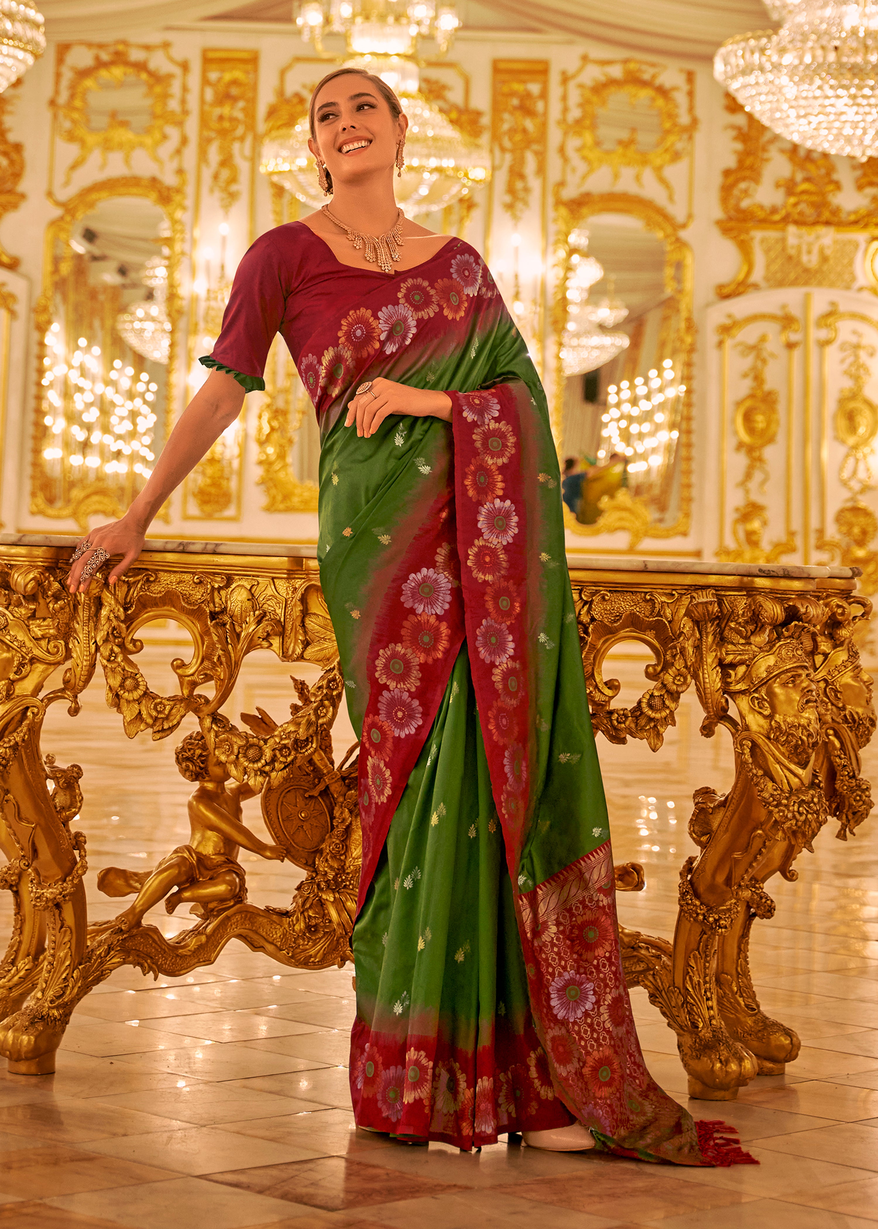 Green Soft Silk Saree With  Jacquard Woven Work