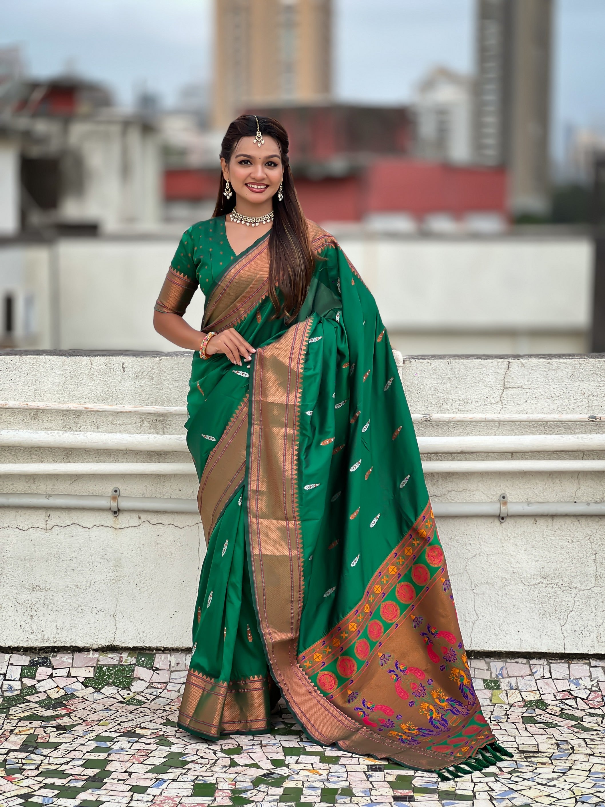 Green Soft Silk Woven Meenakari Designer Rich Looks Saree