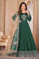 Green Taffeta Butti Heavy Thread Embroidery Sequins Work  Anarkali Suits