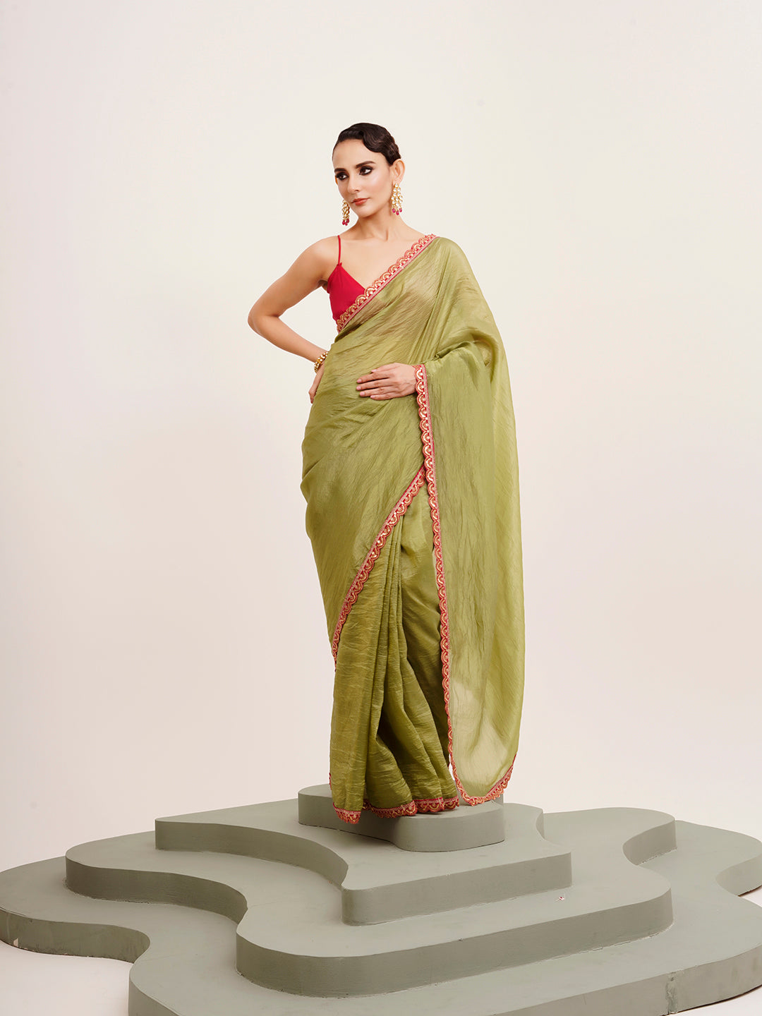 Green Tissue Embellished Sequinned Work Fancy Saree