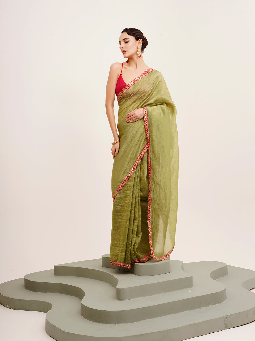 Green Tissue Embellished Sequinned Work Fancy Saree