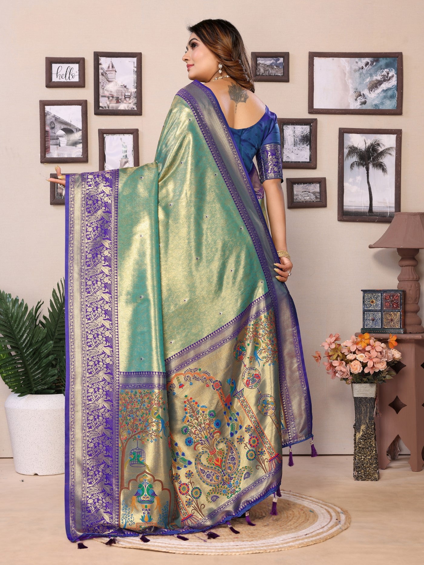 Green Tissue Silk Saree With Classic Weaving