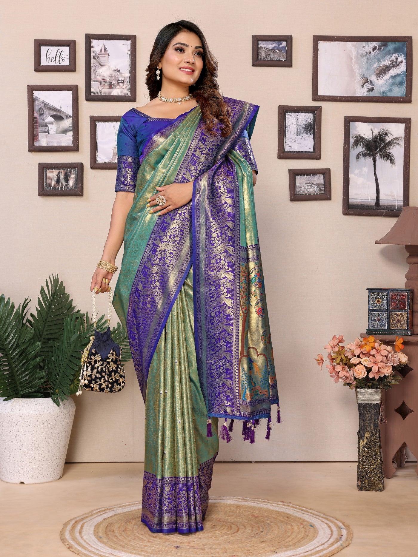 Green Tissue Silk Saree With Classic Weaving