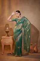 Green Vichitra Silk Designer Embroidery Work Partywear Saree
