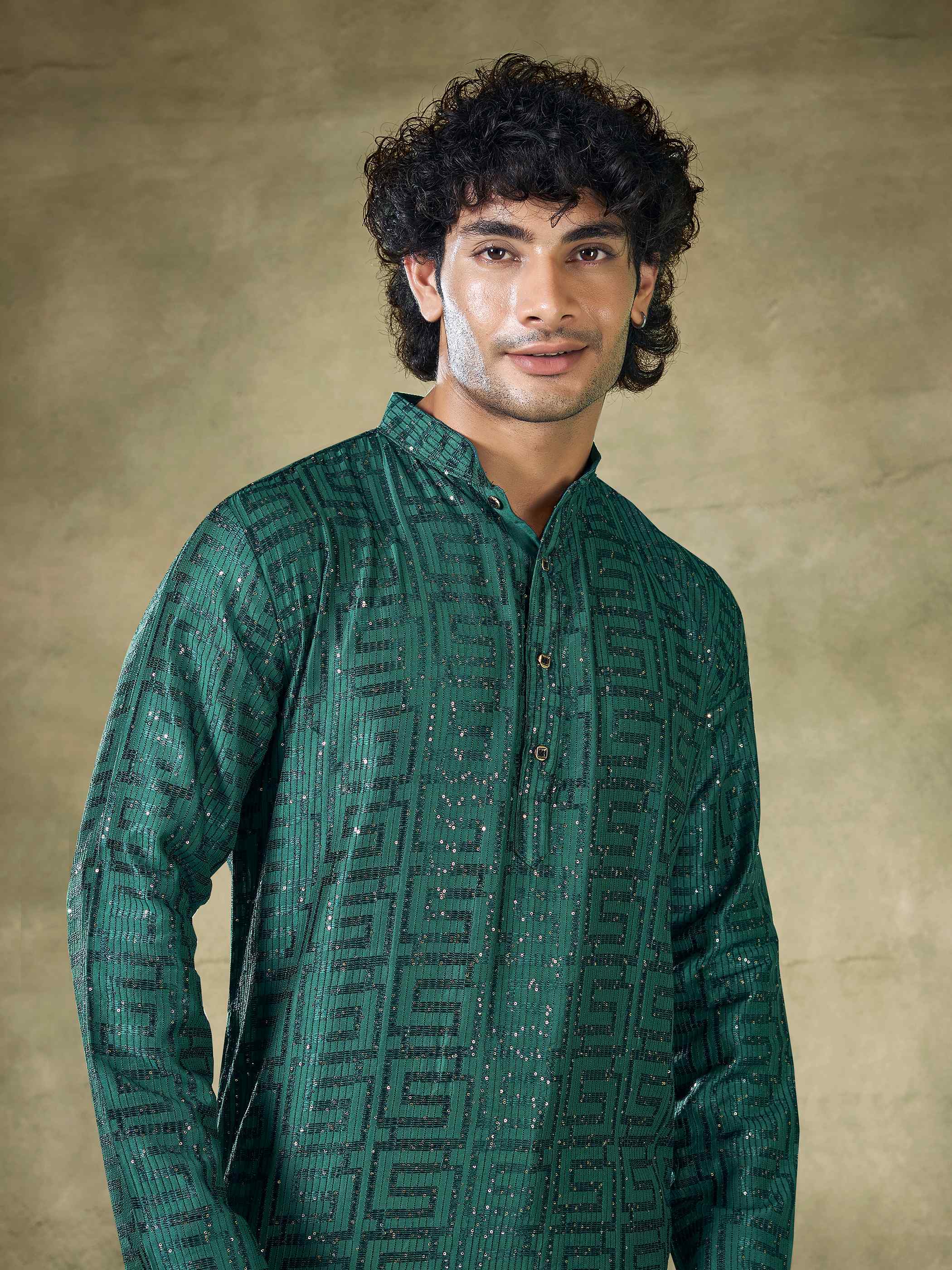 Green Viscose Kurta Payjama with Sequins Embroidery – Stylish Ethnic Look