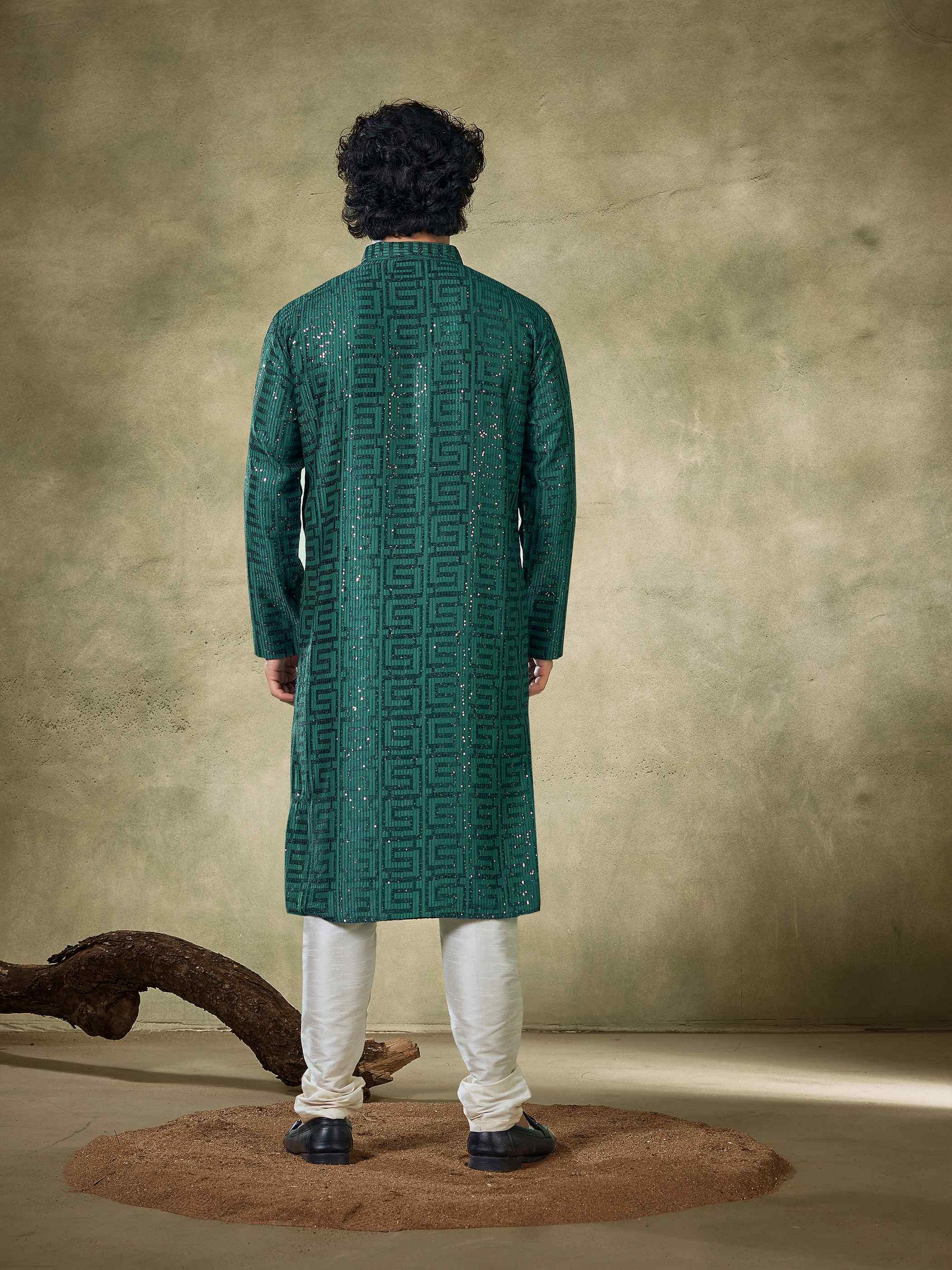 Green Viscose Kurta Payjama with Sequins Embroidery – Stylish Ethnic Look
