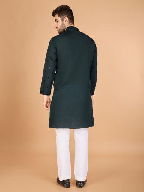 Green Viscose Silk Ethnic Kurta with Dupatta for Ceremonial Look