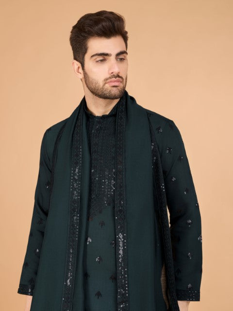 Green Viscose Silk Ethnic Kurta with Dupatta for Ceremonial Look