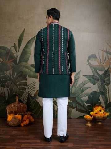 Green Viscose Silk Kurta with Swarovski Embroidery & Jacket