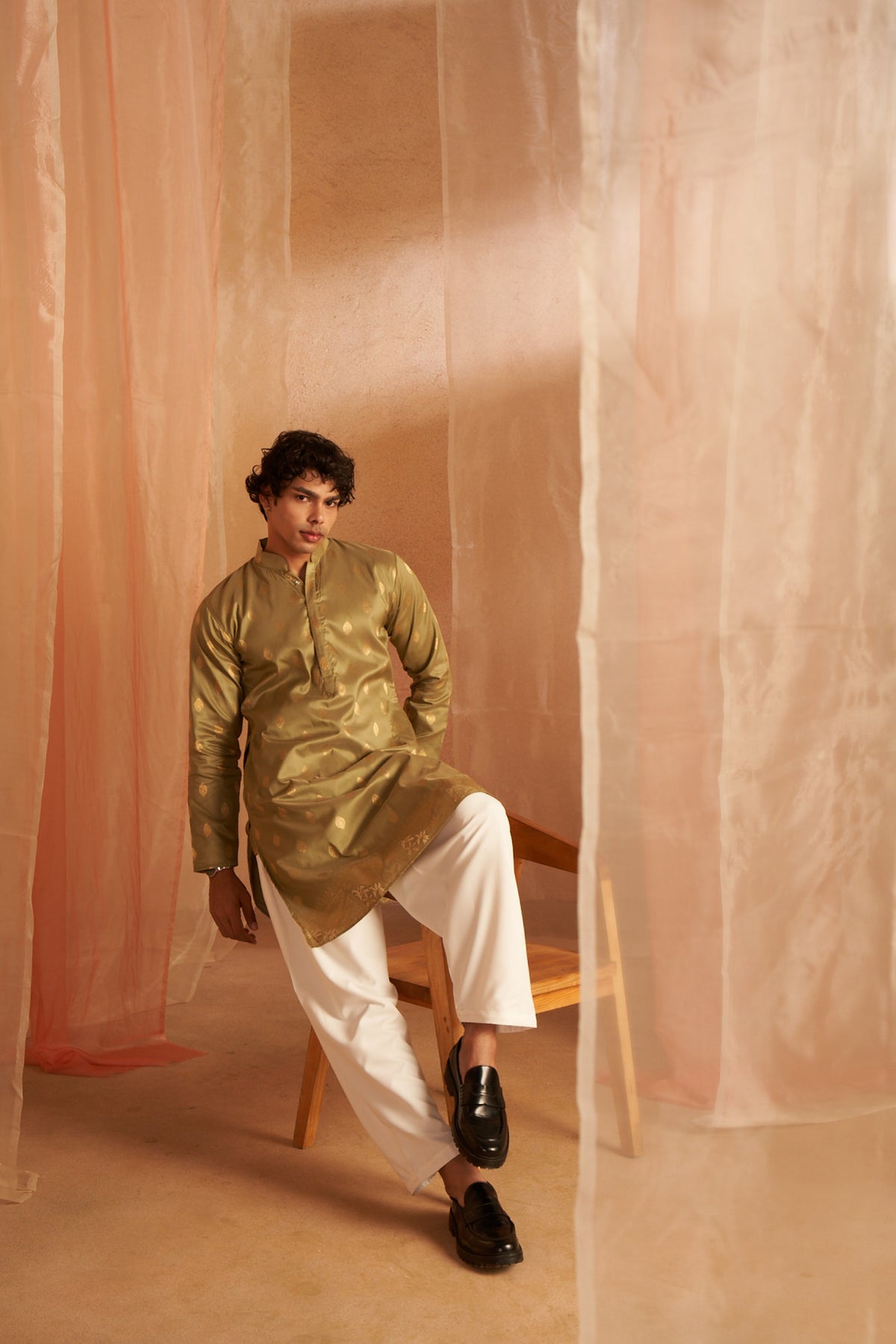 Green Viscose Wevon Kurta Payjama – Bold and Modern Traditionalwear