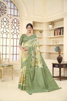 Green Woven Jacquard Designer With Printed Rich Silk Stylish Ceremonial Saree