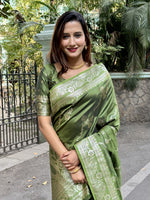 Green Woven Jacquard Jari Designer Banarasi Silk Festive Ceremonial Saree