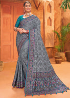Grey Banarasi Silk Saree With  Pure kacchi, Diamond and Mirror Work