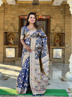 Grey Banarasi Silk Woven Jacquard Designer Ceremonial Partywear Saree