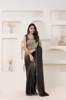 Grey Beautiful Bollywood Style Satin Fabic Ready To Wear Saree