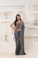 Grey Beautiful Bollywood Style Satin Fabic Ready To Wear Saree