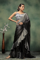 Grey Beautiful Bollywood Style Satin Partywear Saree