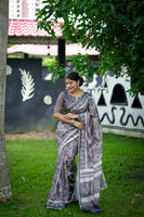 Grey Beautiful Cotton Fabric Saree With Designer Digital Printed