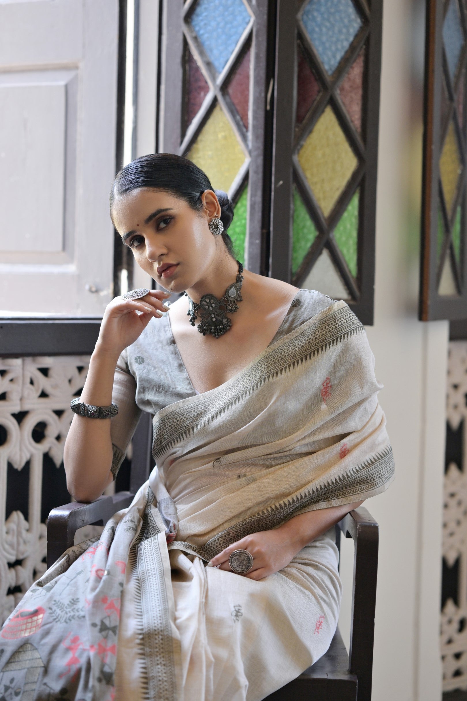 Grey Beautiful Muga Cotton Summer Special Festive Saree