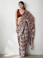 Grey Chinnon Partywear Printed Girlie Ready To Wear Saree