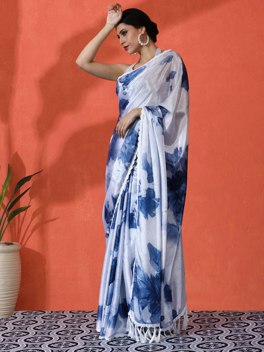 Grey Chinon Designer Digital Printed Saree For Ceremonial Looks