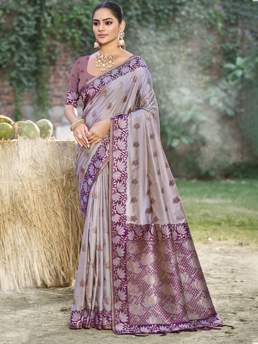Grey Color Traditional Wear Silk Weaving Saree