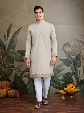 Grey Embroidered Kurta with Jacket for Ceremonial Look