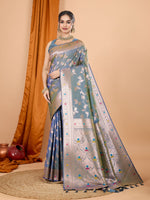 Grey Ethnic Banarasi Silk Saree With Woven Jari Designer Work