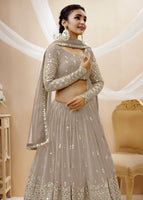 Grey Georgette Lehenga Choli With Sequins Zari Embroidered Work