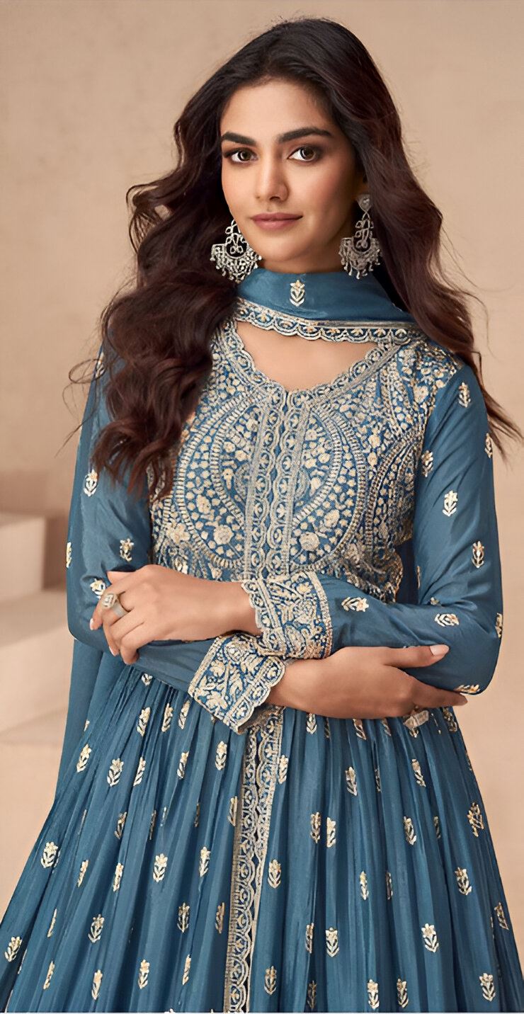 Grey Heavy Designer Suit With Heavy Embroidery Work