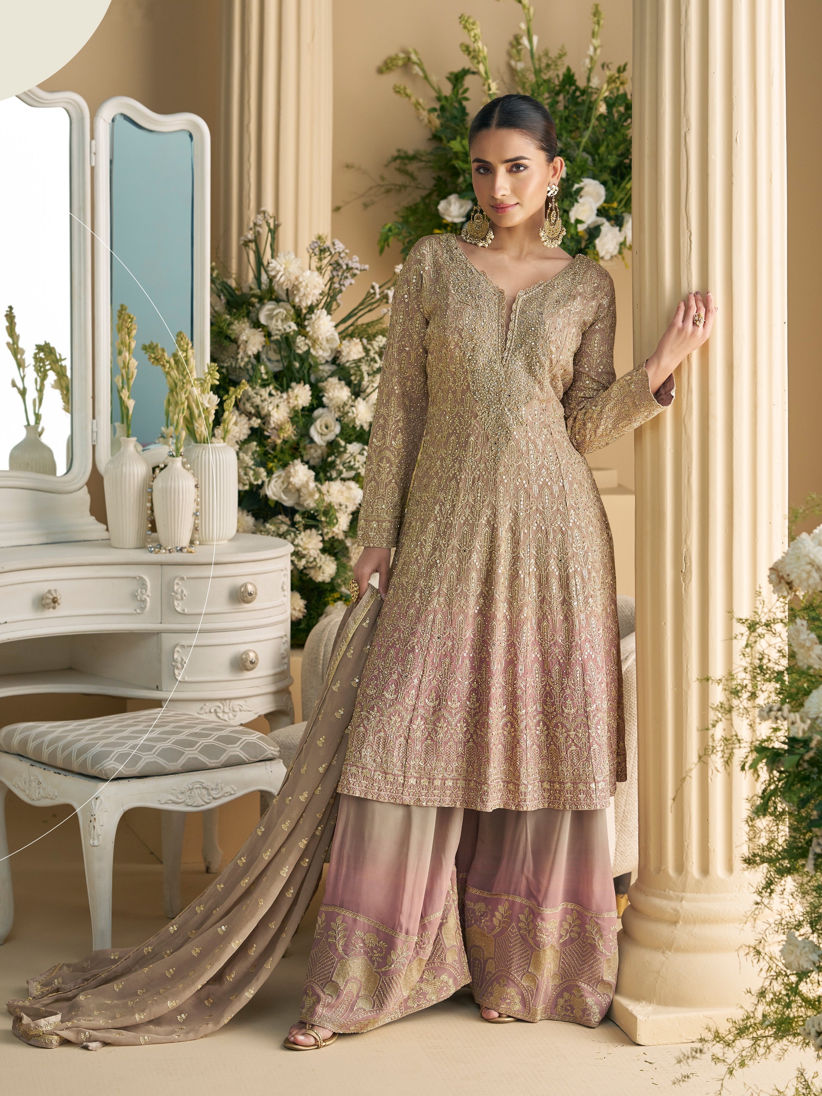 Grey Heavy Designer Suit With Heavy Embroidery Work