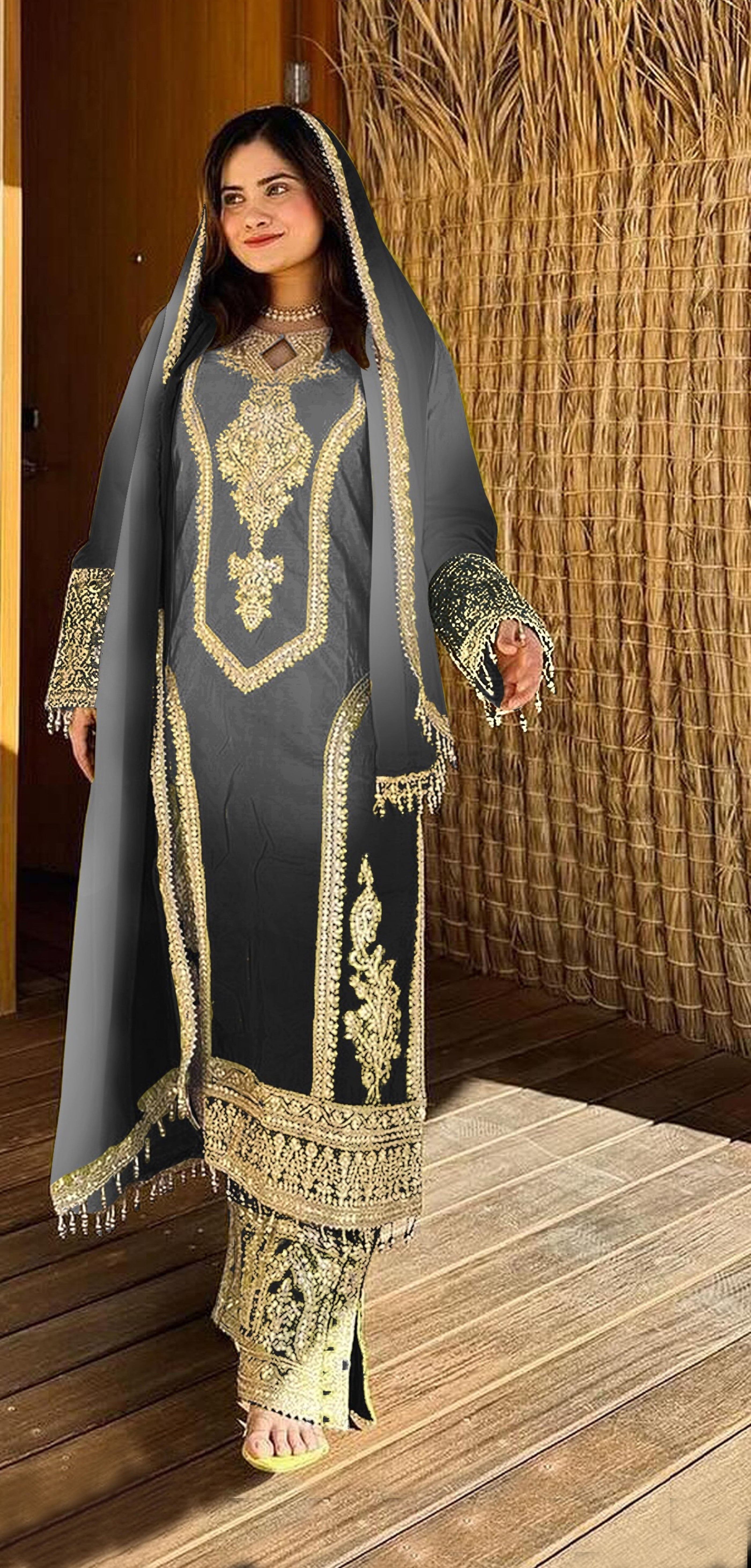 Grey Heavy Designer Suit With Heavy Embroidery Work