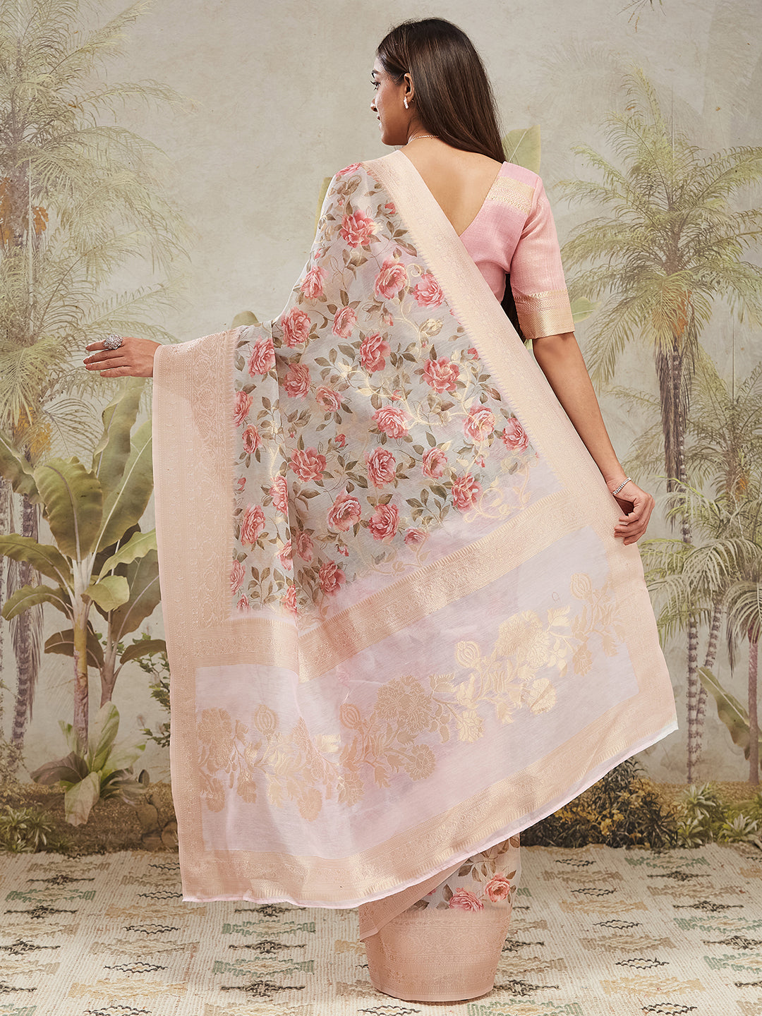 Grey Jacquard Silk Designer Pre-Stitched Saree For Trendy Fashion Looks