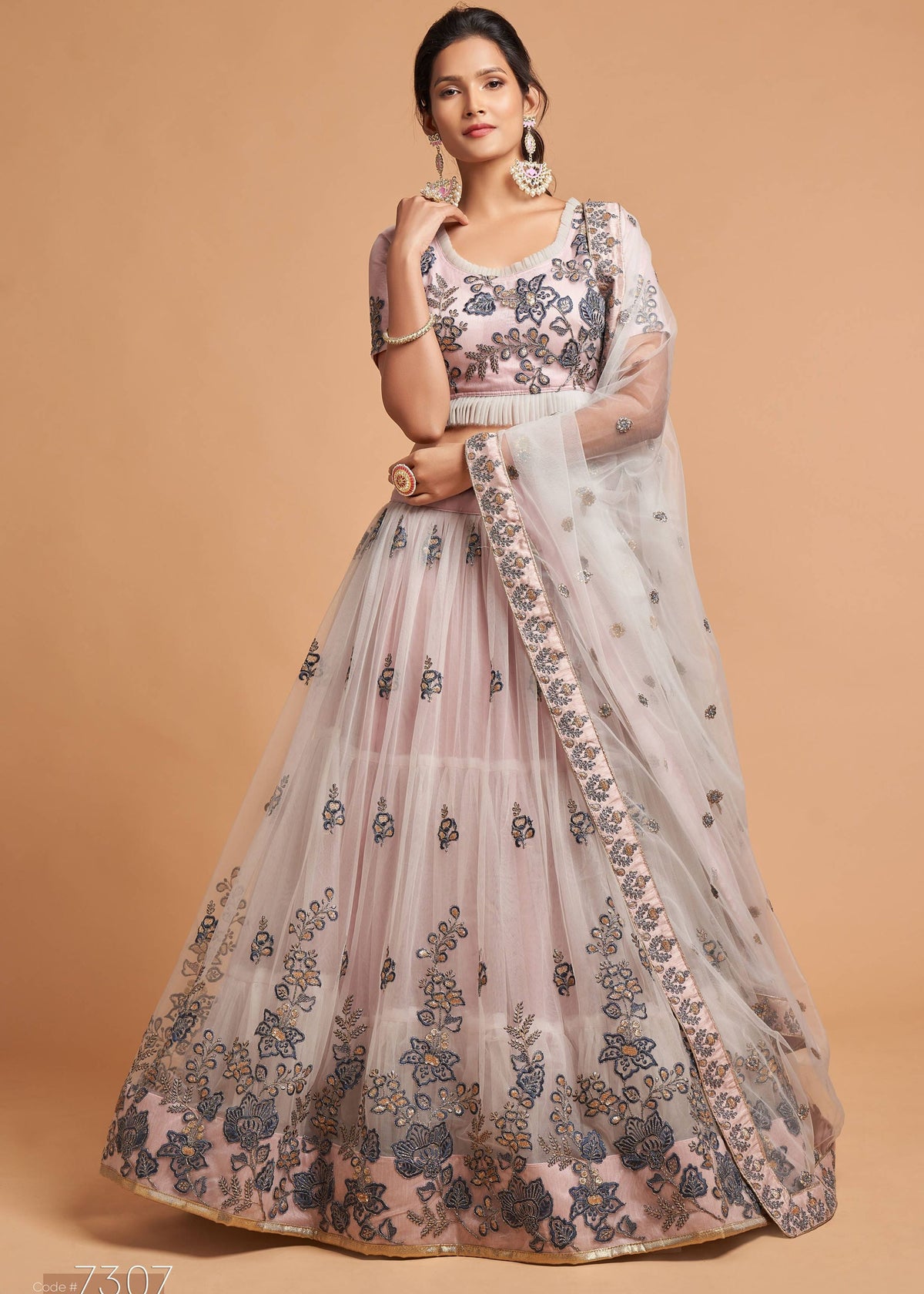 Grey Lehenga Choli With Thread, Zari, Dori And Sequins Embroidery Work